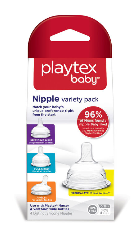 Playtex - Assortiment de 4 tétines débit lent.