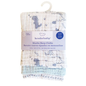Koala Baby - 3 Pk Muslin Burpcloths - Blue Dinos