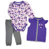 Baby Mode 3 Piece Vest Set: Purple Floral 6M
