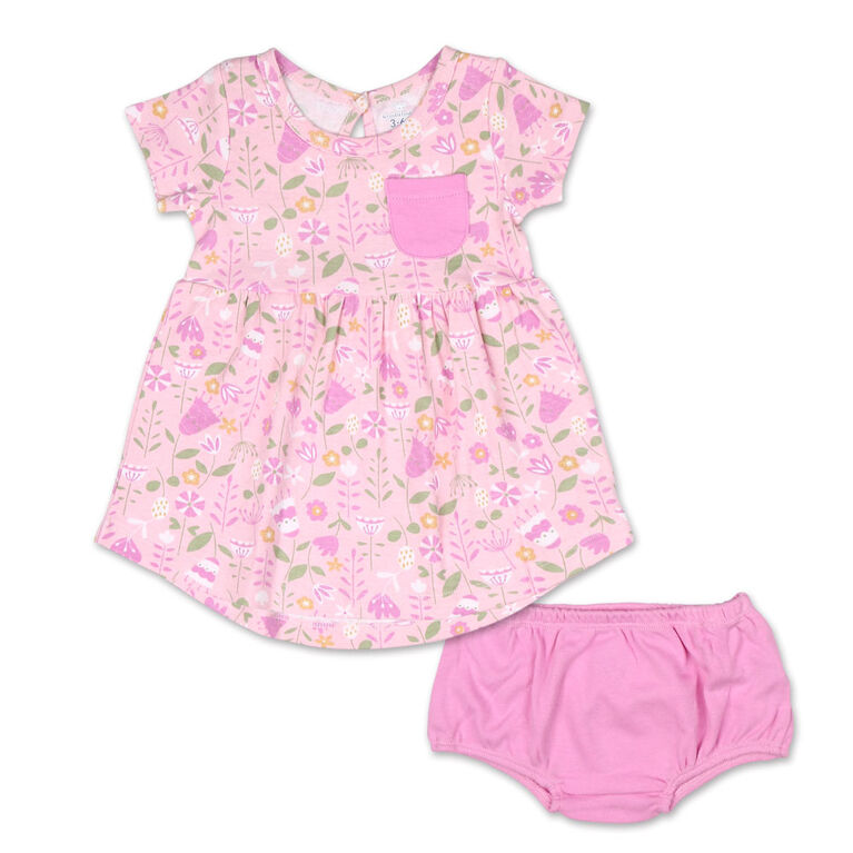 Koala Baby Short Sleeve Dress with Bloomers, Pink Flower Print - 3-6 Months
