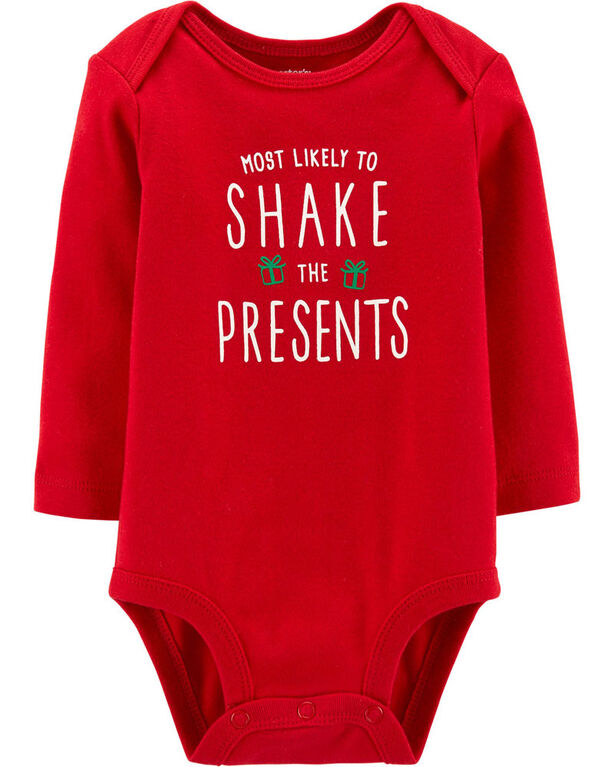 Carter's "Shake The Presents" Christmas Collectible Bodysuit - Red, 6 Months