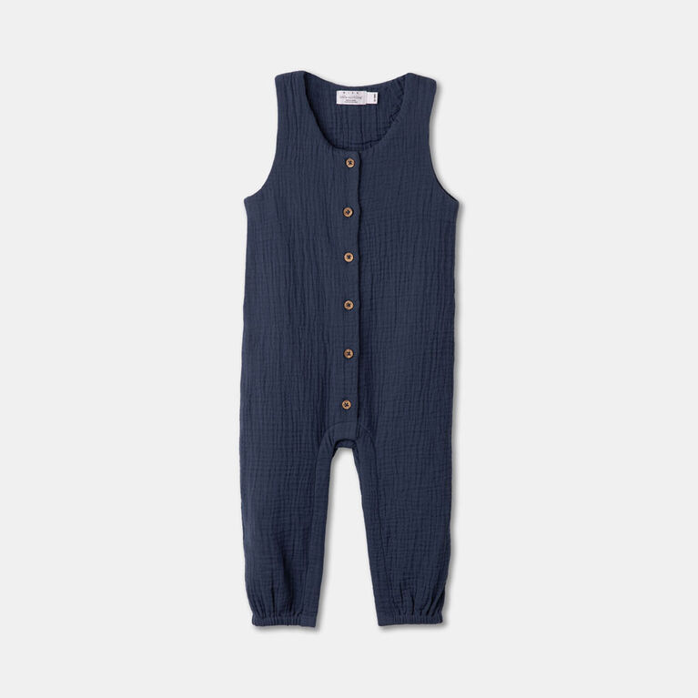 RISE Little Earthling Tank Btn Romper Navy