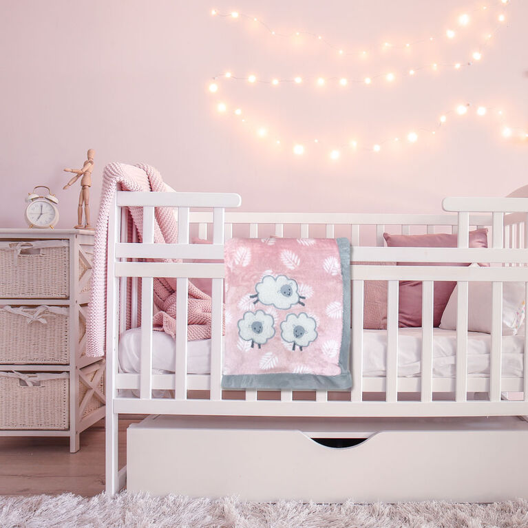 Koala Baby - Lamb Pink/Grey Sherpa Applique Blanket