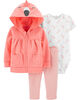 Carter's 3-Piece Flamingo Cardigan Set - Coral, 9 Months