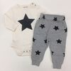 Coyote and Co. Ens. de 2 pièces cache-couche manches longues à imprimé étoile et pantalon gris - 3-6 mois.