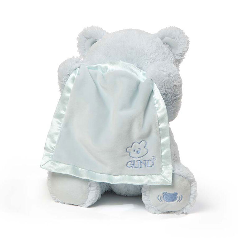 Baby GUND Peek-A-Boo My 1st Teddy Blue Bear Animated Plush Stuffed Animal, 11.5 Inch - English Edition