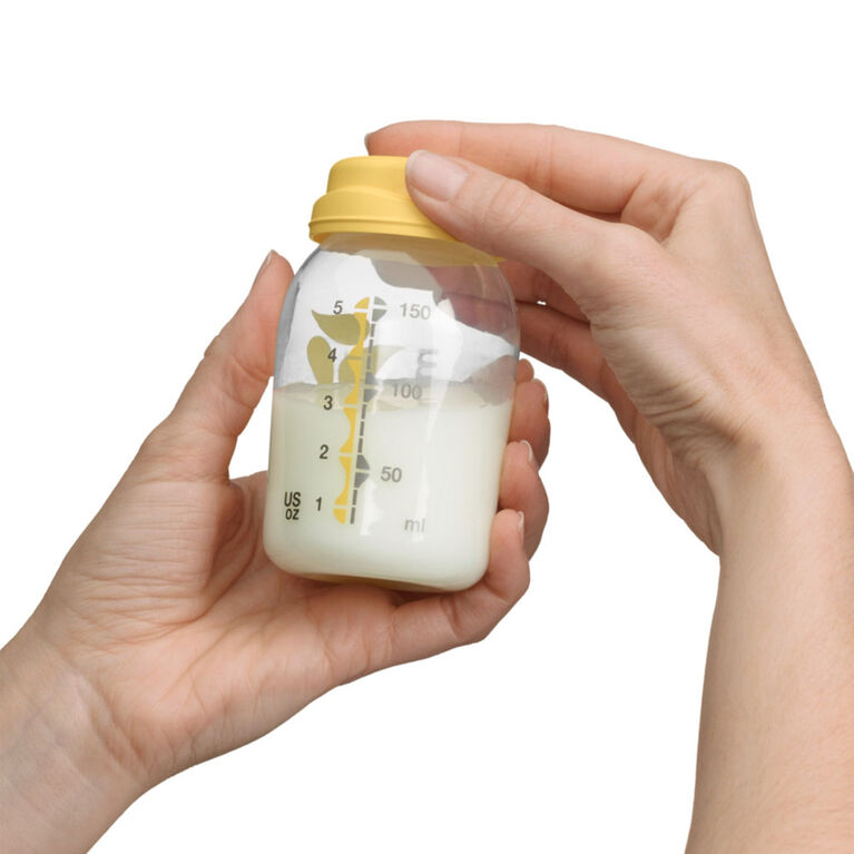Bouteilles de conservation pour lait maternel Medela, emballage de 3 bouteilles pour lait maternel de 150ml avec tétines, couvercles, cols à base large et capuchons pour transport, fabriquées sans BPA.
