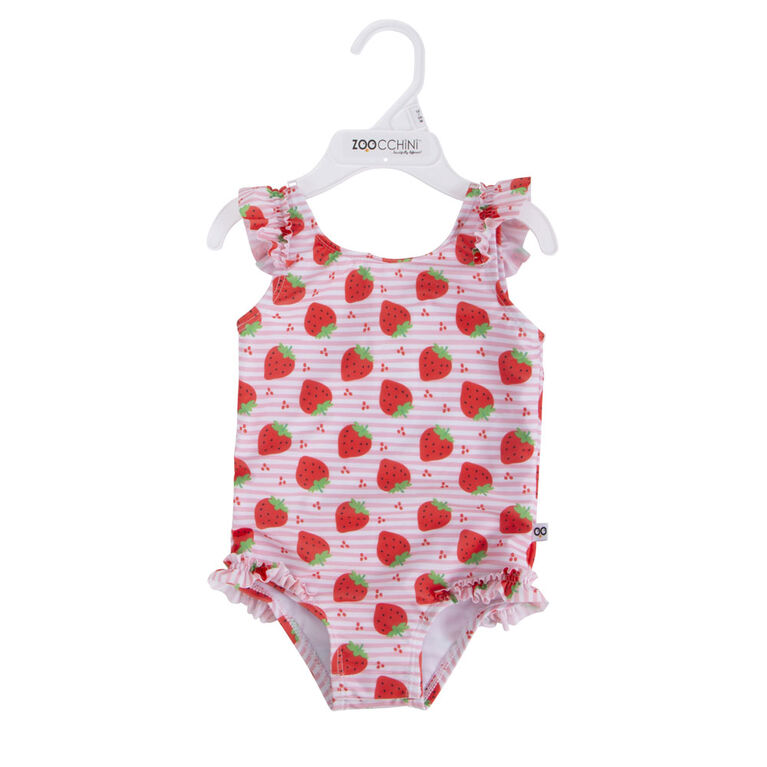 Maillot de bain 1 pièce à volants pour bébé Fraise 6-12 mois