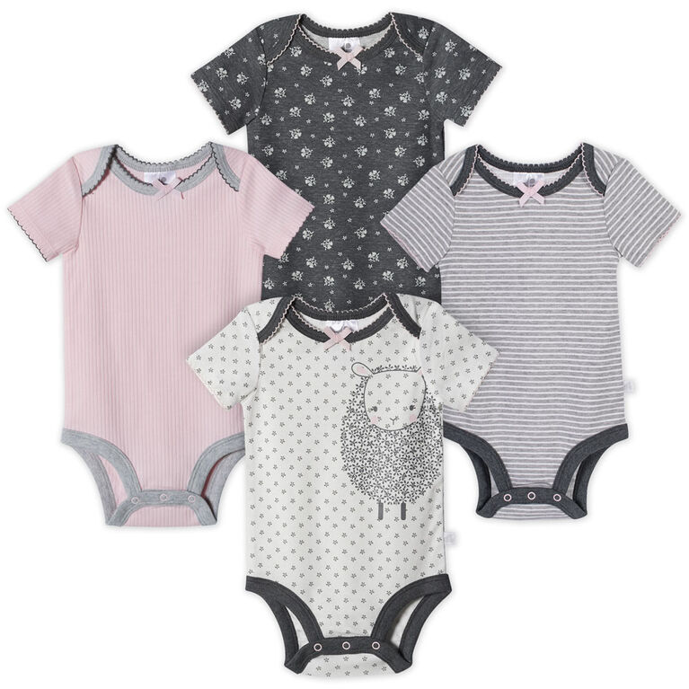Just Born Baby Girls 4 Pack Organic Short Sleeve Onesies Bodysuits Lil Lamb 3 6 Months Babies R Us Canada