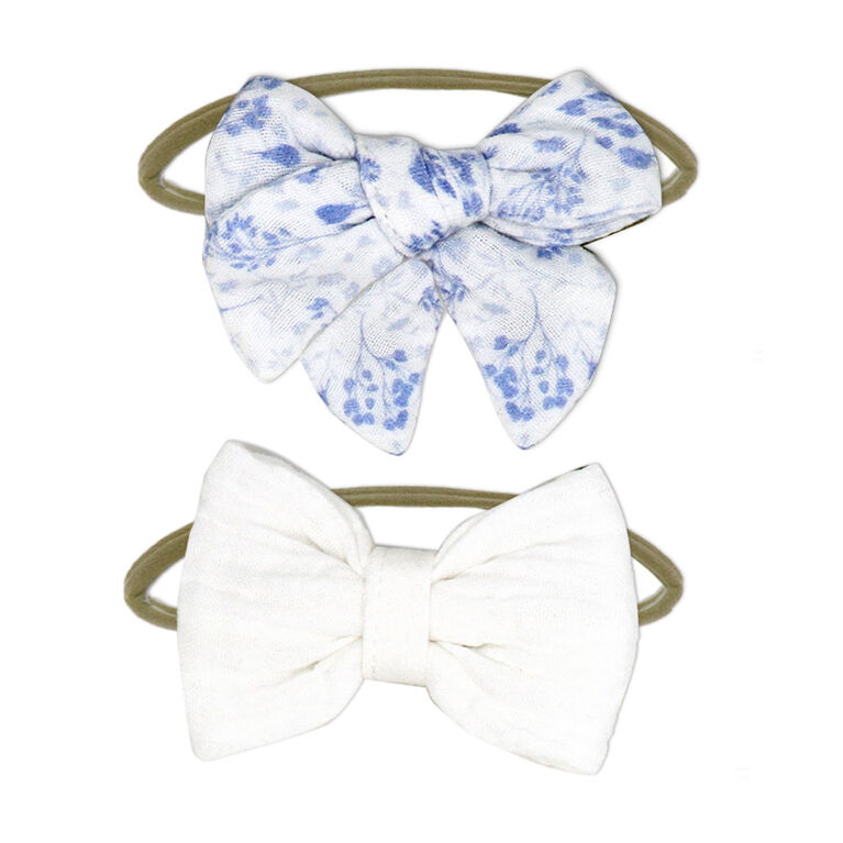 Amor Bebe 3 Piece Muslin Reversible Bib with 2 Headbands Set: White Floral