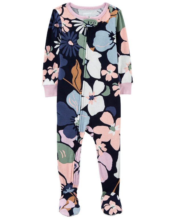 Carter's One Piece Floral 100% Snug Fit Cotton Footie PJs Navy 24M