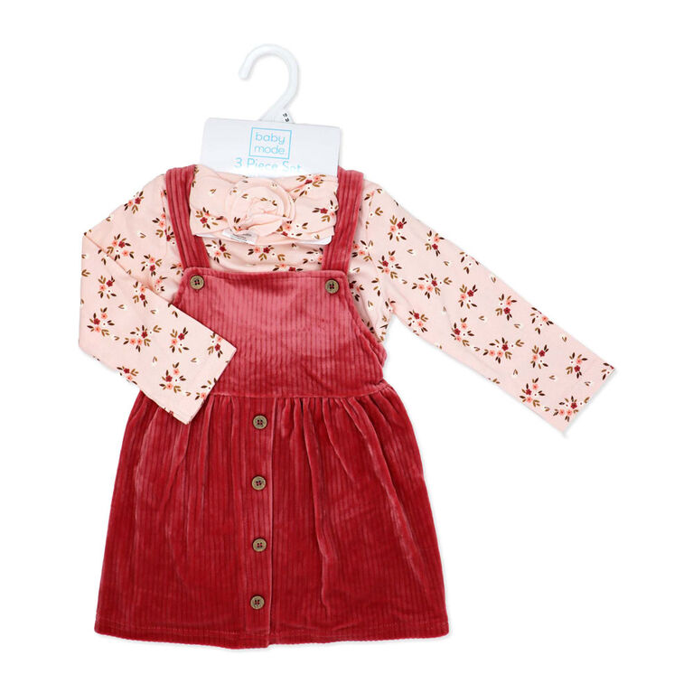 Baby Mode 3 Piece Jumper Set: Rose Floral 3-6M