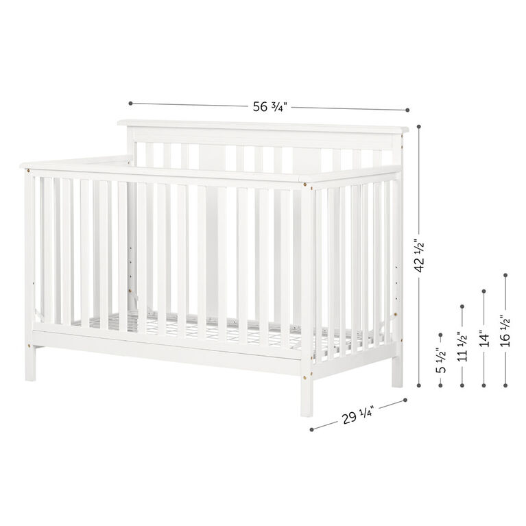 Little Smileys Modern Baby Crib - Adjustable Height Mattress with Toddler Rail Pure White