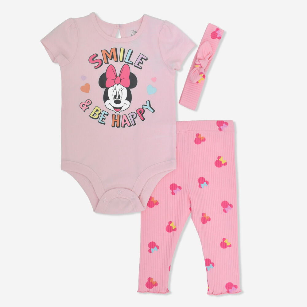 Disney Minnie Mouse 3 Piece Bodysuit Legging Headband Set Pink