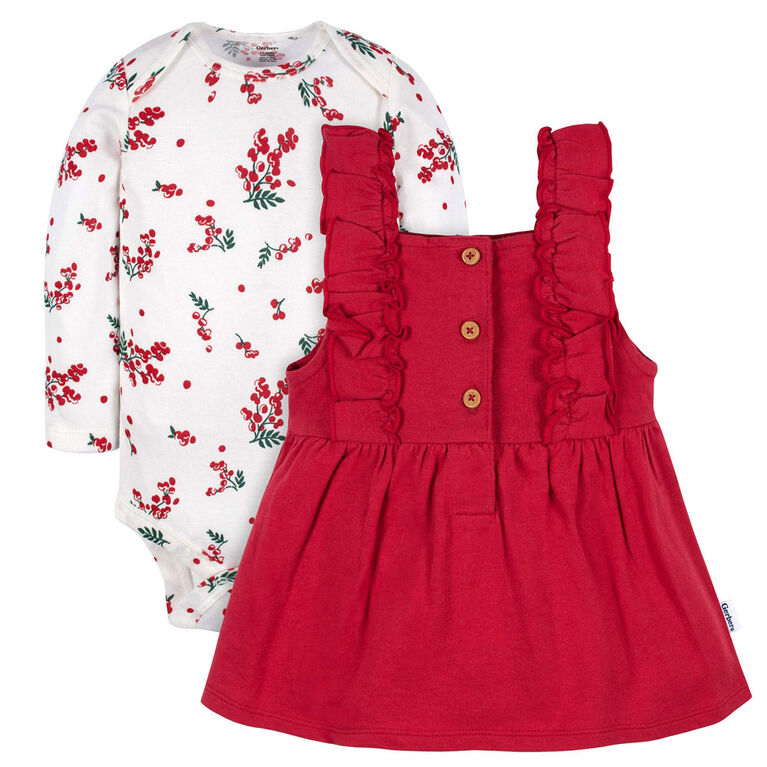 Gerber Childrenswear - 2 Piece Jumper + Bodysuit Sets - Girl - Holly Berries 0-3 months