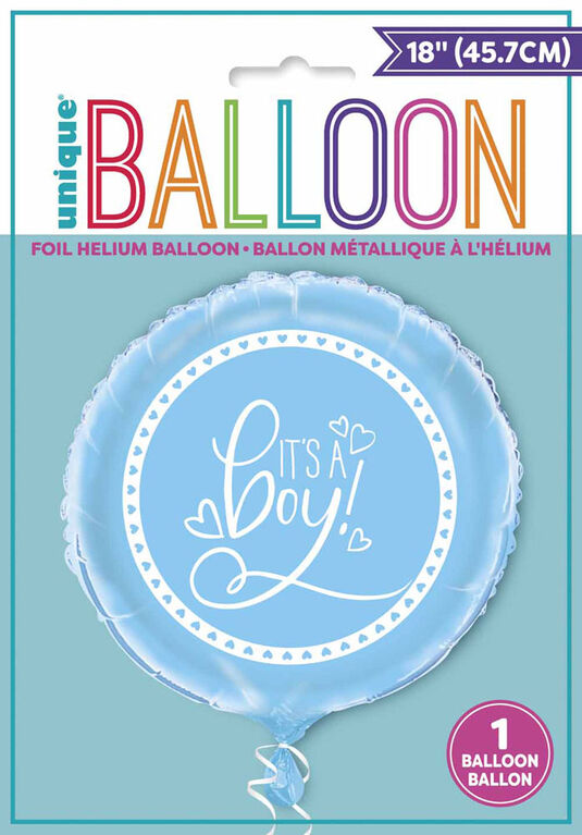 Ballon aluminium rond, 18 " - Blue Hearts Baby Shower - Édition anglaise