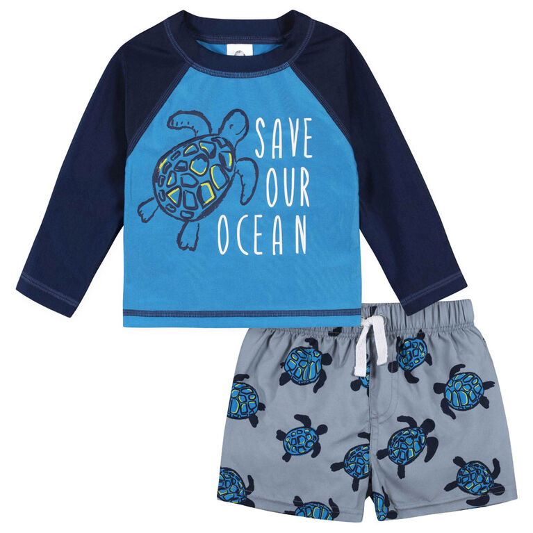 Gerber 2-Piece Baby Toddler Sea Friends Rash Guard Swim Trunks Set  4T