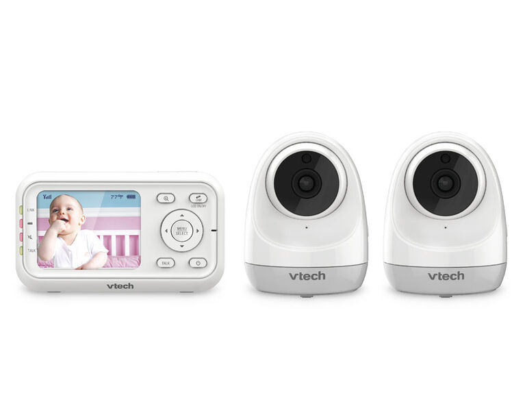 Moniteur vidéo numérique de 2,8 po pour bébé VM3261-2 avec 2 caméras à vue panoramique, inclinaison et vision nocturne couleur et automatique - Blanc