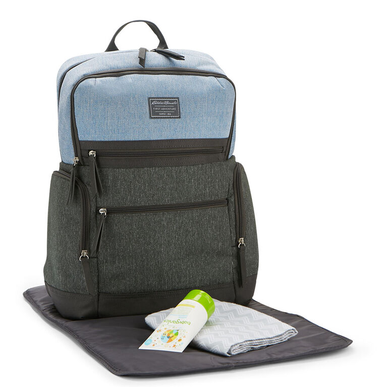 Eddie Bauer Meridian Backpack Diaper Bag Grey and Blue Babies R Us