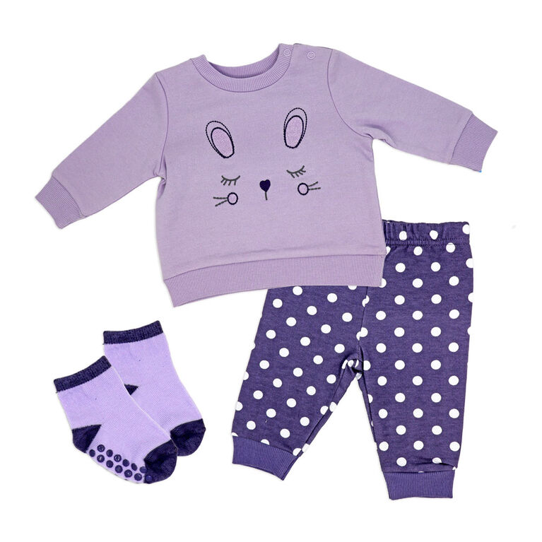Baby Mode Purple Bunny 2-Piece Jogger Set- 24M