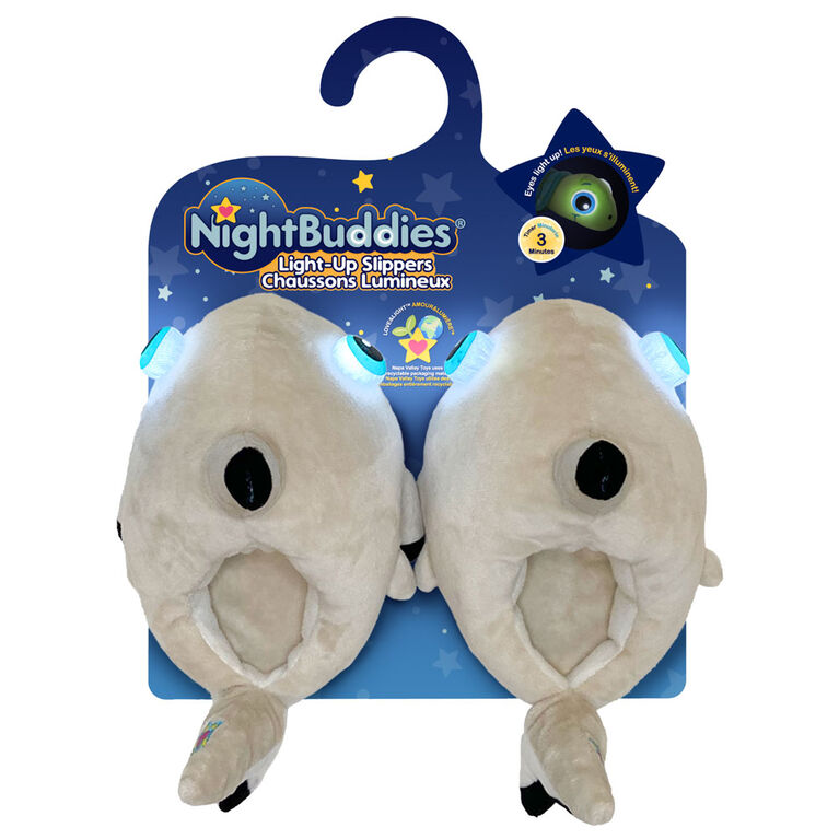 NightBuddies Light-Up Eyes Slippers Plush Shark Beige
