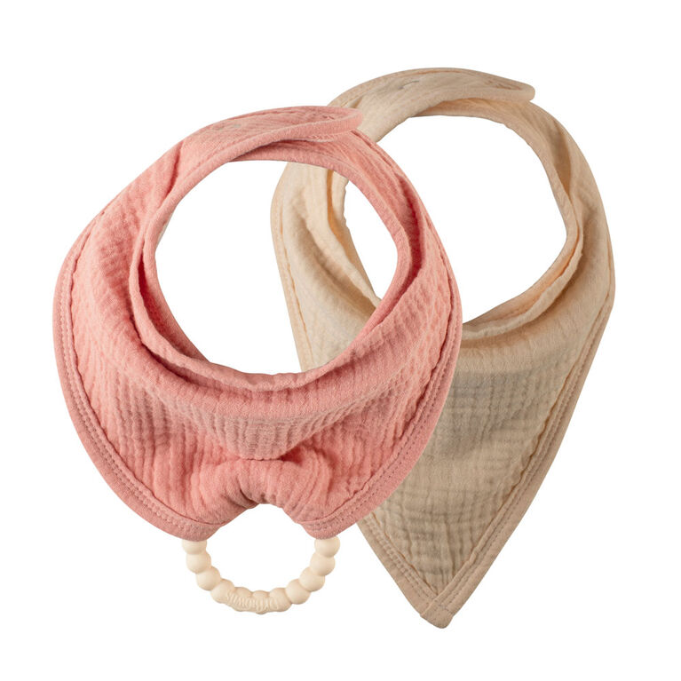 Muslin Bandana Bibs with Teether Pink 2 Pack