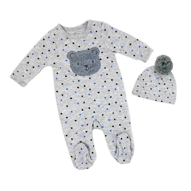 Sterling Baby 2 Piece Footie Set: Grey Bear Newborn