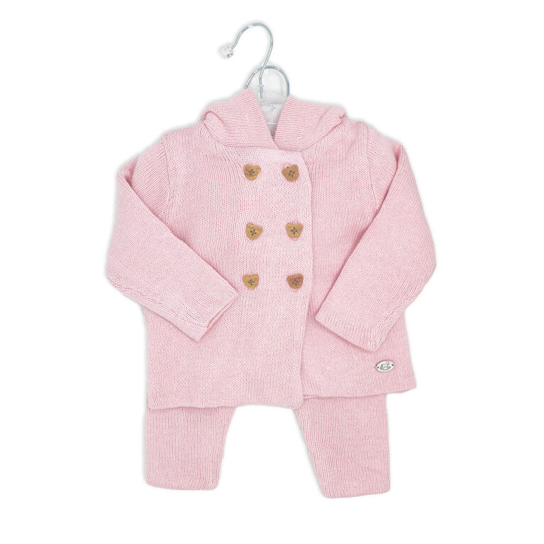 Rock-A-Bye Baby Boutique Pink Knitted 2-Piece Cardgian and Pant Gift Set: 6-12M
