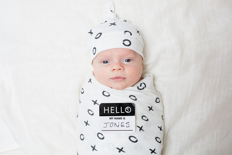Lulujo Baby Hello World Newborn Bamboo Hat and Swaddle Blanket Set XO