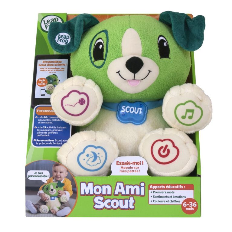 LeapFrog Mon Ami Scout, peluche pour b&eacute;b&eacute; avec personnalisation, musique et berceuses, contenu &eacute;ducatif pour les b&eacute;b&eacute;s et les jeunes enfants &Eacute;dition fran&ccedil;aise