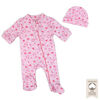 Freshly Made by Tendertyme Pink Heart Organic Cotton Heather Sleeper with Cap- Preemie