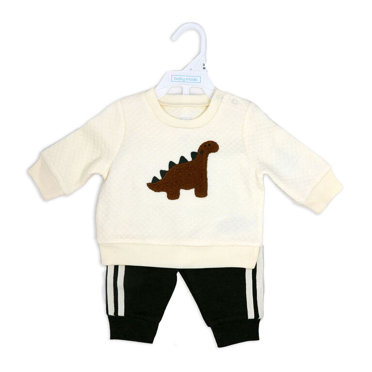 Baby Mode 2 Piece Fleece Pant Set: Brown Dino