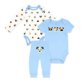 Baby Mode 3 Piece Turn Me Around Set: Blue Dogs 0-3M