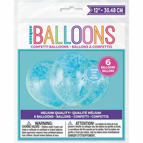 6 Ballons Transparents En Latex Avec Confettis Bleu Poudre 12 ``- Pré-Remplis