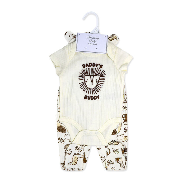 Sterling bébé Ensemble à pieds 3 pièces : Brown Lion