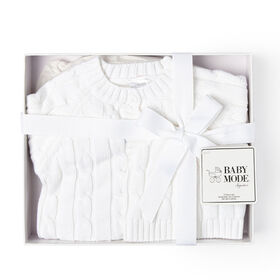 Baby Mode Signature Cardigan et chapeau deux pièces Blanc : 0-3M