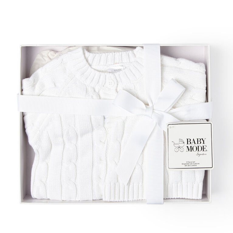 Baby Mode Signature Cardigan et chapeau deux pièces Blanc : 0-3M