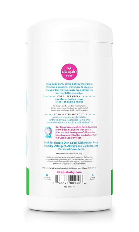 Dapple All Purpose Cleaning Wipes, Fragrance Free, 75ct