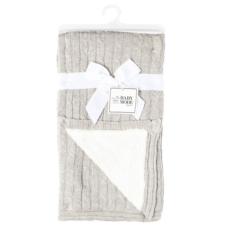 Grey Cable Knit Sherpa Baby Blanket