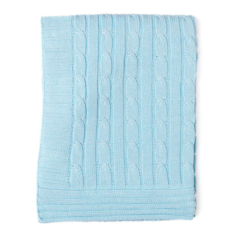 Baby Mode Signature Blue Classic Cable Knit Blanket