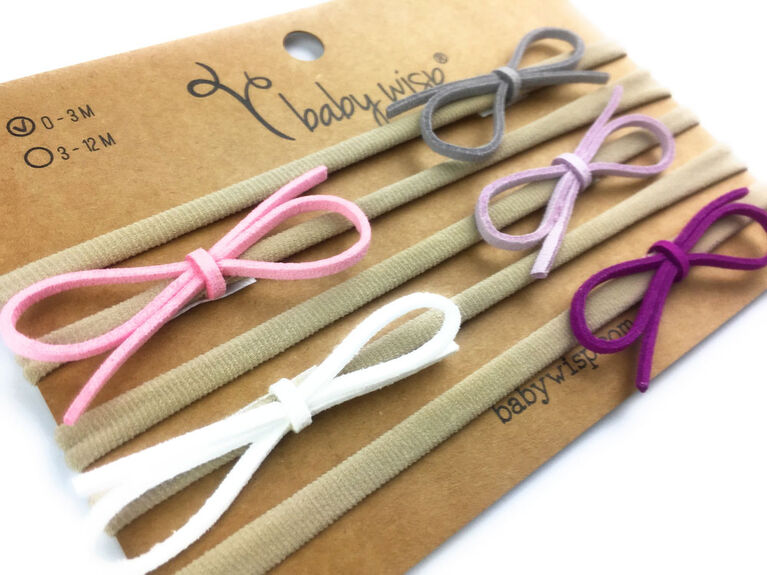 Baby Wisp - Headband 5 Pack Ultra Sknny Faux Suede Bows - 0-3 months