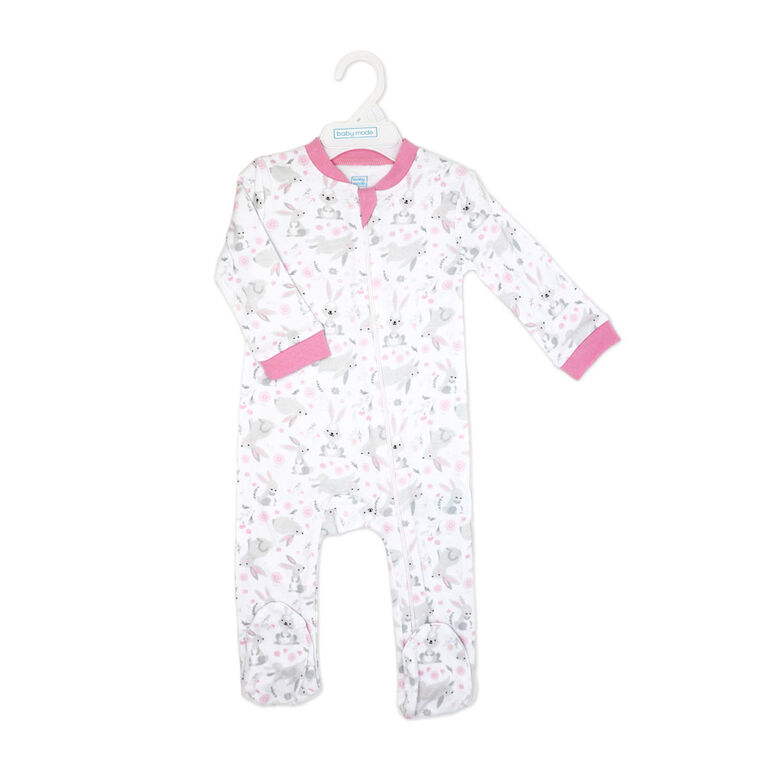Combinaison interlock pour filles en mode b&eacute;b&eacute; : lapins roses 18M