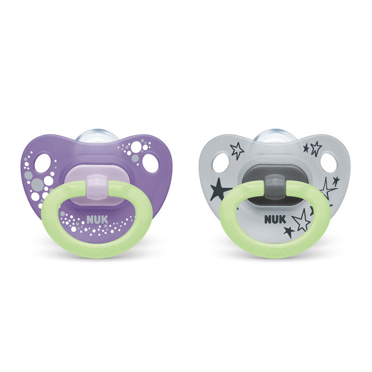 NUK Glow-in-the-Dark Orthodontic Pacifiers, 6-18 Months, 2-Pack