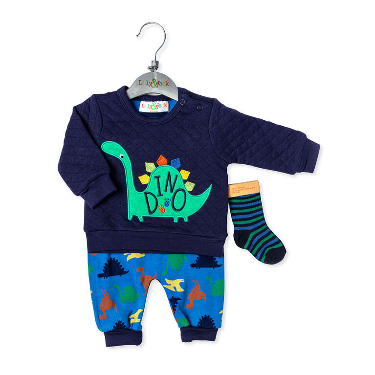 Lily & Jack - 3 Piece Quilted Set: Dinosaur - 3-6 Months