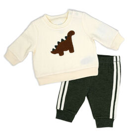 Baby Mode 2 Piece Fleece Pant Set: Brown Dino
