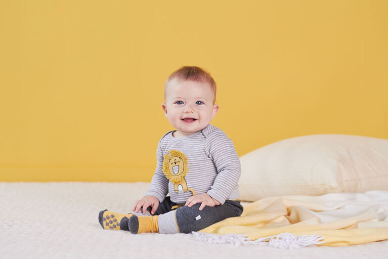 Lot de deux pièces : pantalon et maillot biologiques Onesies à manches longues pour nouveau-né garçon – Petit Lion 3-6 mois
