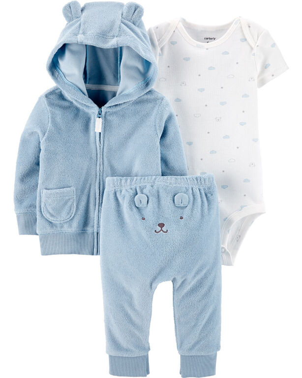 Carter's 3-Piece Terry Little Cardigan Set - Blue, 12 Months