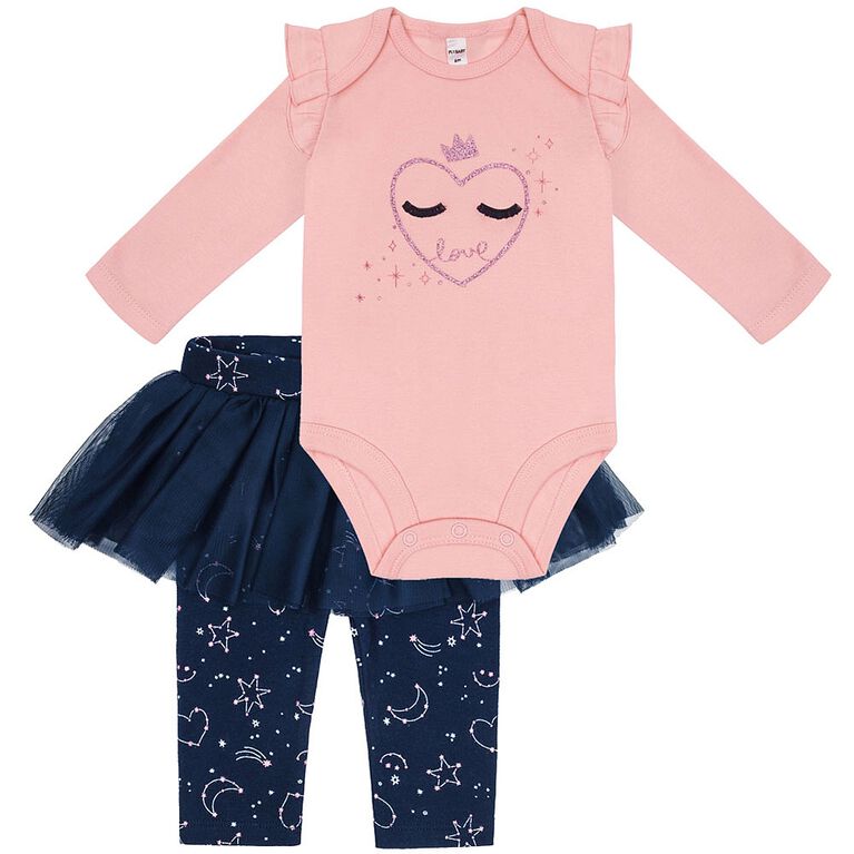 Petit Lem Baby Girls Diaper Shirt & Skegging Set 2pcs Pant Night Magic Pink, 6 Months