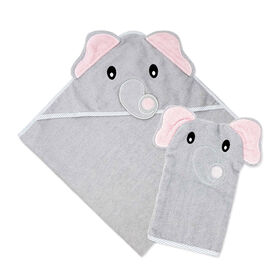 Baby Mode Signature Serviette &agrave; capuche et gant &eacute;l&eacute;phant gris