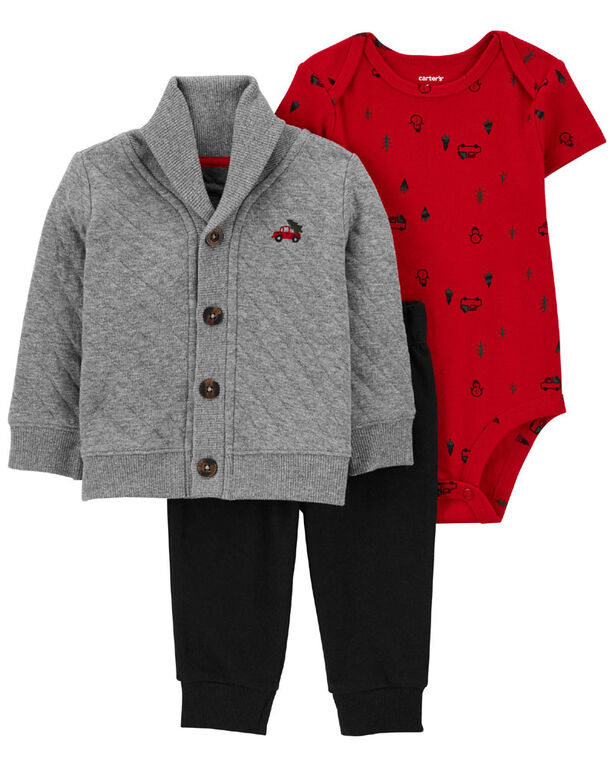 Ensemble 3 pièces cardigan Little en tricot double gris Carter’s 12M